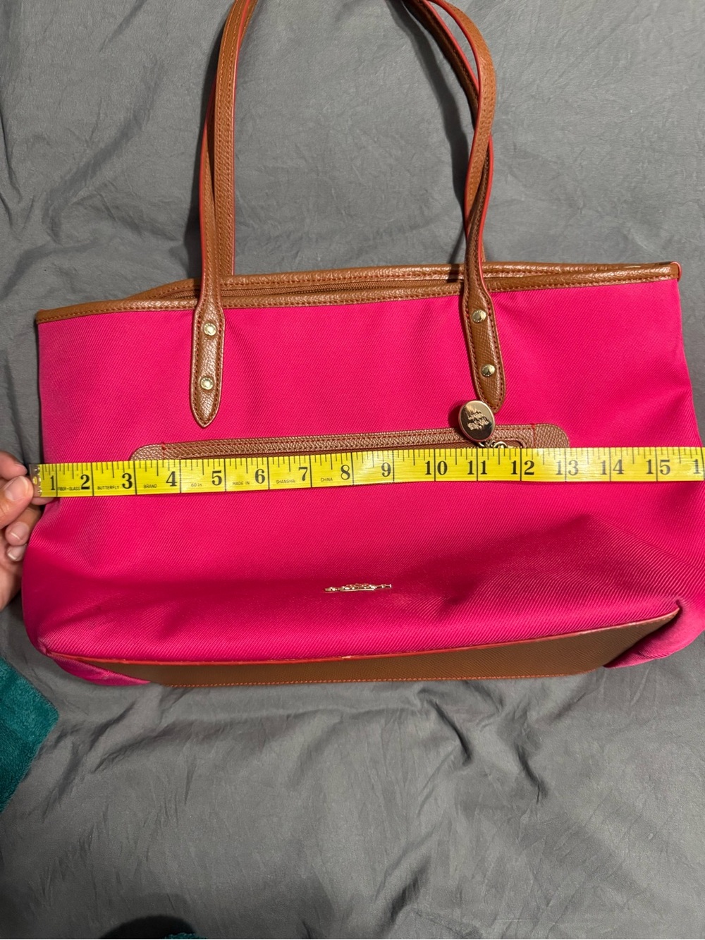Coach Pink Tote with Brown Leather Trim